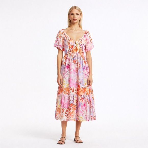 Derek Lam 10 Crosby Laine Floral Linen Puff Sleeve Maxi Dress Size 10 NWT - Picture 5 of 16